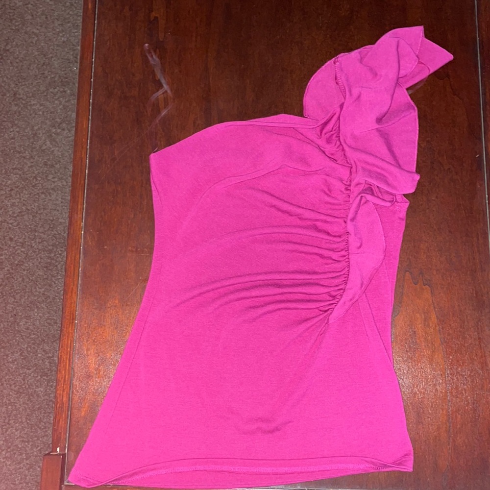 Cute one shoulder margenta womens top, size large